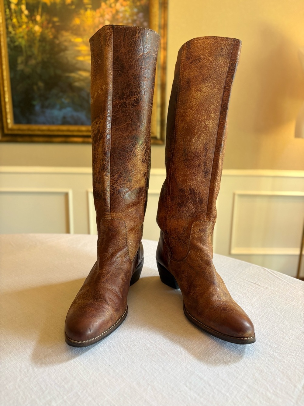 Diba True Progress Women's Tall Distressed Brown Leather Heeled Boots